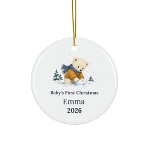 Personalized Baby's First Christmas Ornament 2026, Ceramic Bear Keepsake (Name) image 2
