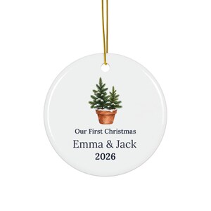 Personalized Ceramic Ornament, Our First Christmas 2026, Couple Names, Newlywed Gift image 2