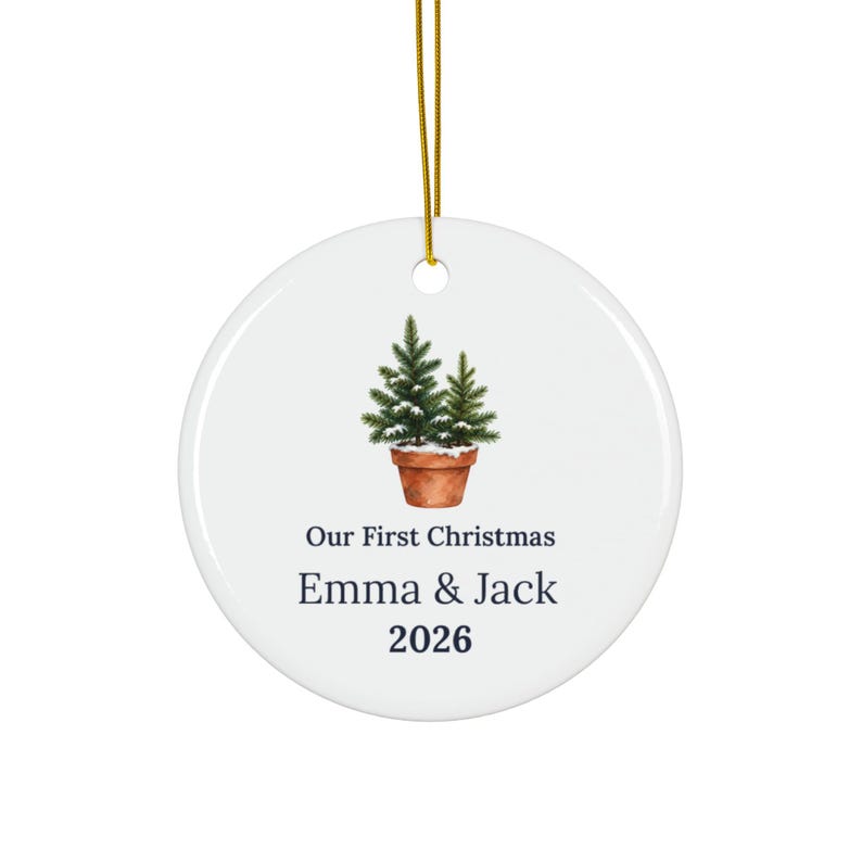 Personalized Ceramic Ornament, Our First Christmas 2026, Couple Names, Newlywed Gift image 2