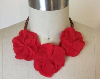 Scarlet Silk Flower Necklace