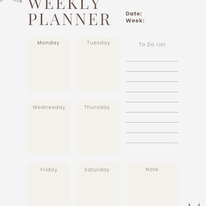 Minimalist Cream Weekly Planner Printable PDF