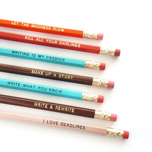 Pencil Set for Writers — 7 Pencils in Brown, Blue, and Orange — Imprinted Pencils, Engraved Pencils, Writer Gift, Kill All Your Darlings