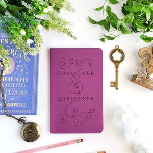 Curiouser and Curiouser Journal — Hand Lettered Alice in Wonderland Notebook or Planner — 80 pages