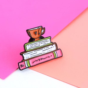 Books and Tea Hand Lettered Enamel Pin image 1