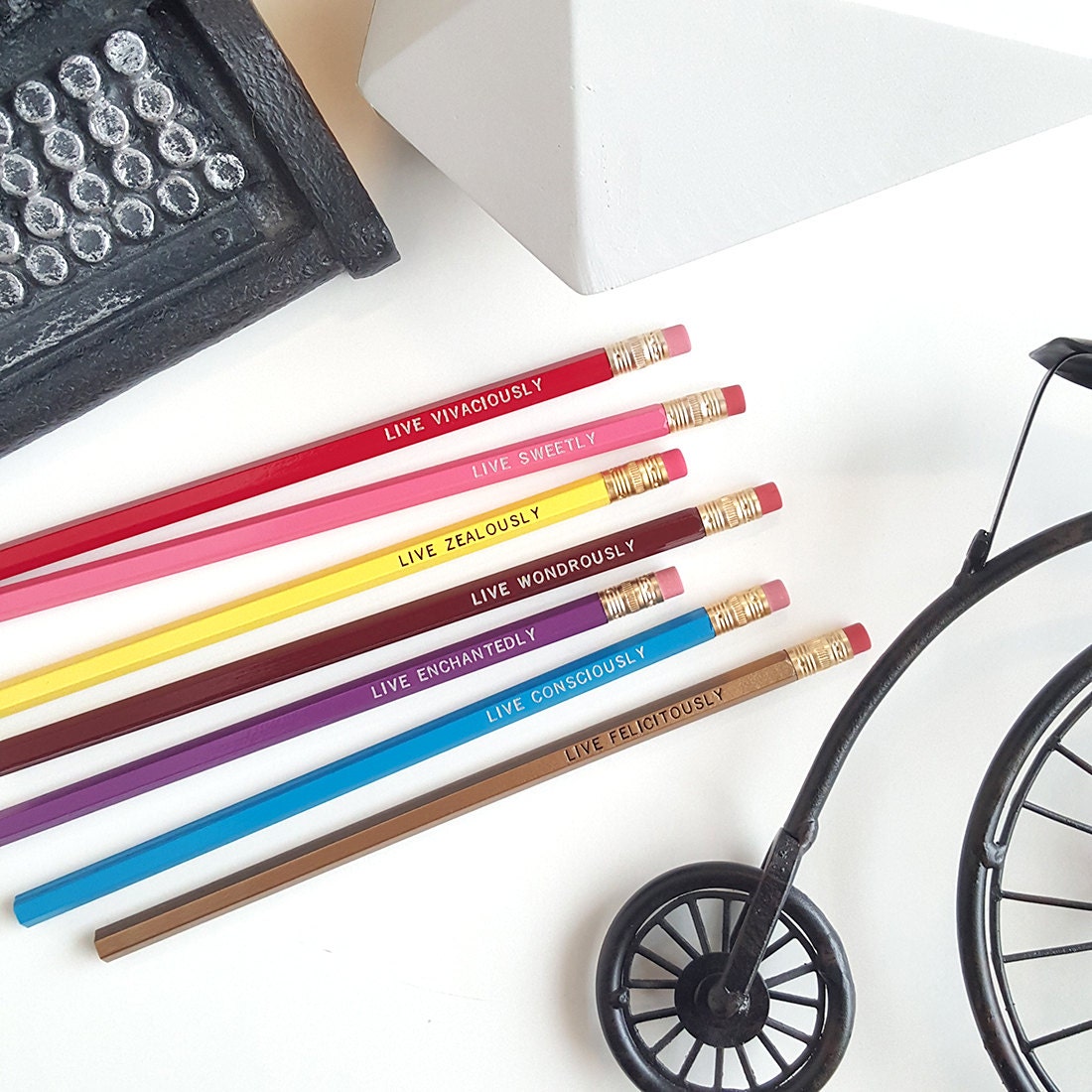 Iceydesigns 'live' Pencils Set of 7 Pencils live Etsy