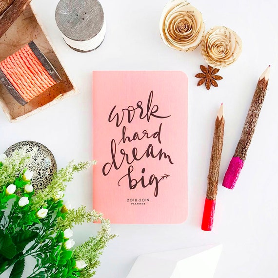 2018 2019 planner or journal work hard dream big lush coral etsy lush after christmas sale 2019