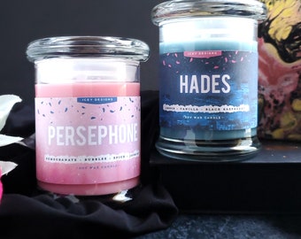 Perséphone et Hadès // Reine et roi des enfers // Bougie de soja parfumée en pot de 8 oz