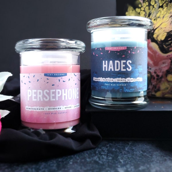 Persephone and Hades // Queen and King of the Underworld // 8oz Jar Scented Soy Candle