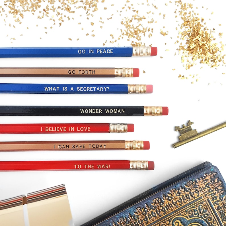 Set of 7 Wonder Woman Pencils Imprinted Pencils To the War Go Forth Back to School Supplies image 1