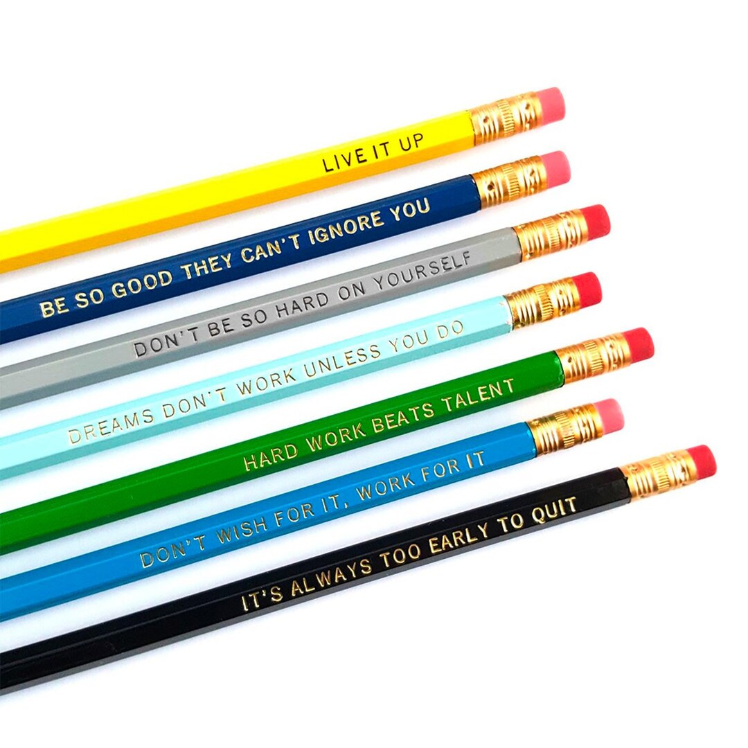 Motivational Tidbits Pencil Set 7 Engraved Pencils, Live It Up, Hard