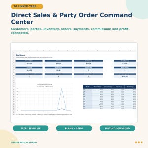 Direct Sales Party Order Tracker Spreadsheet, Customer Inventory Payment Delivery & Commission Planner