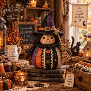 Witch Doll DIY Kit, Patchwork Sewing Kit, Halloween Witch Craft Kit, Fabric Witch Doll, Folk Art Sewing Project, Witchy Craft Gift