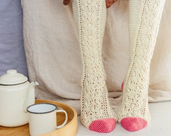 Darcy Cabled Socks crochet pattern pdf long aran bobbled boho winter socks