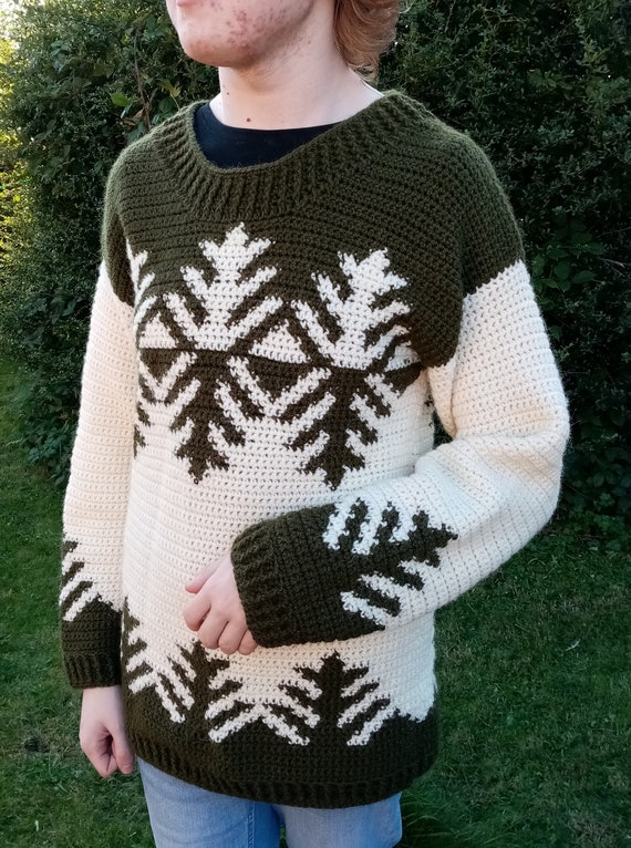 Forest Sweater crochet pattern pdf colourwork mirror image woodland trees Viking Nordic jumper