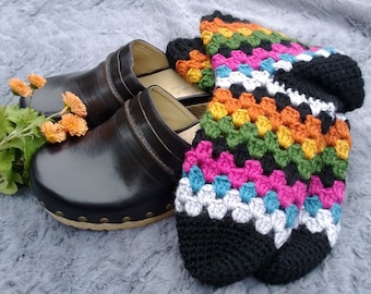 Treble Stripe Socks CROCHET PATTERN pdf granny square pattern dk house slippers scrappy socks