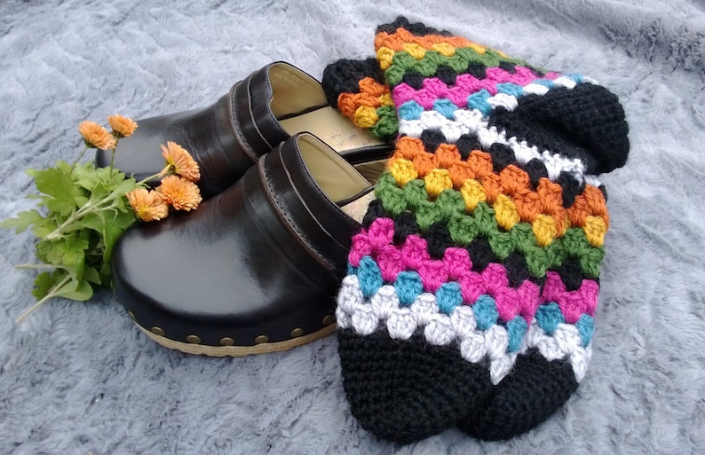 Treble Stripe Socks CROCHET PATTERN pdf granny square pattern dk house slippers scrappy socks image 2