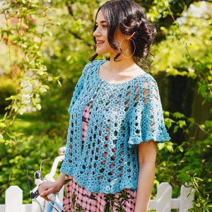 Something Blue Cardigan Crochet Pattern PDF Lace Crochet swing cardi shrug summer boho jacket
