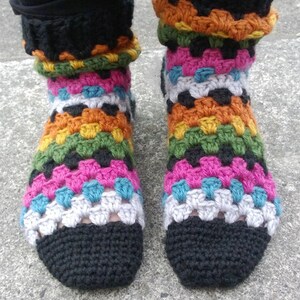 Treble Stripe Socks CROCHET PATTERN pdf granny square pattern dk house slippers scrappy socks image 3