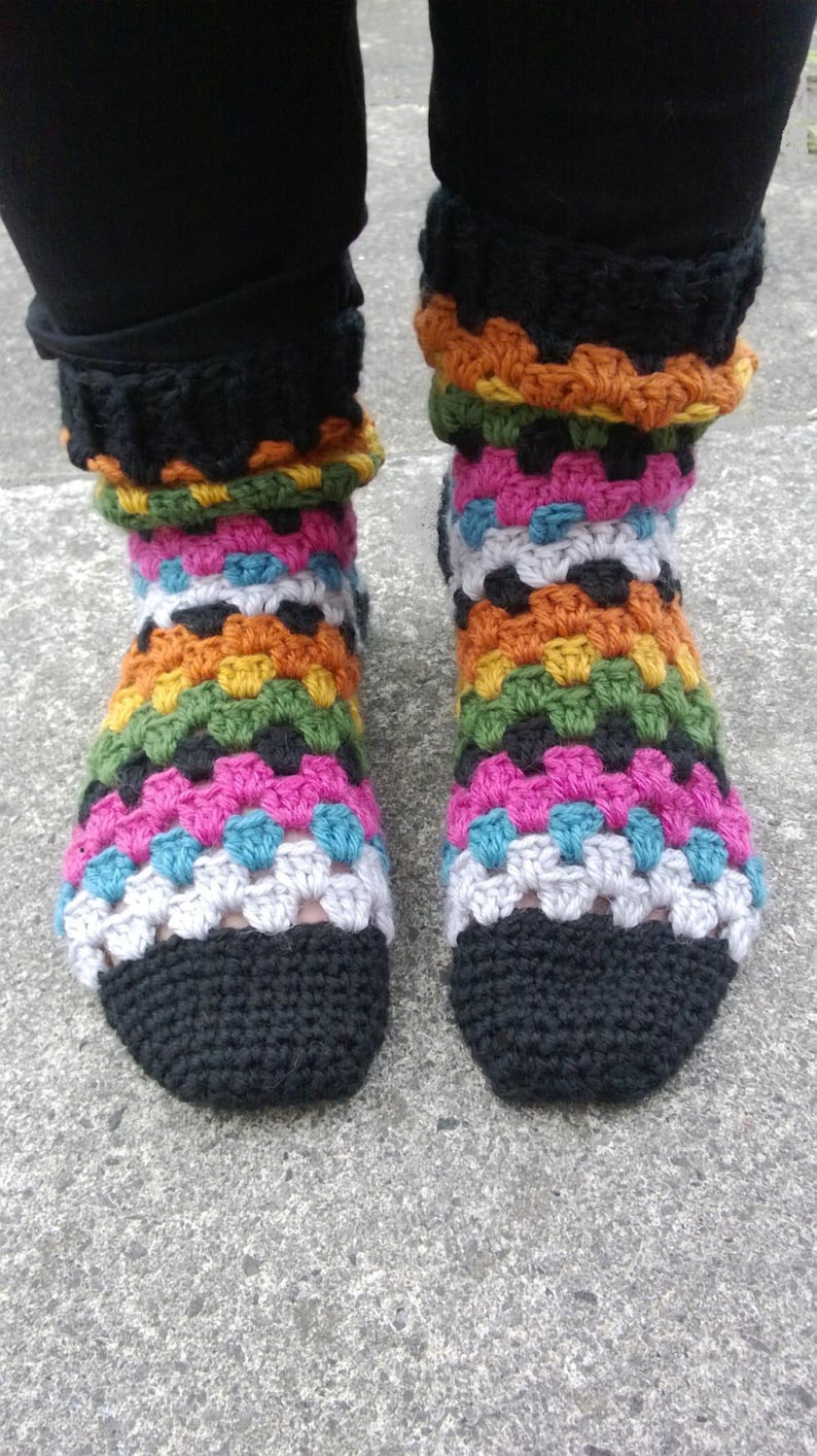 Treble Stripe Socks CROCHET PATTERN pdf granny square pattern dk house slippers scrappy socks image 3