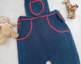 Baby Denim Dungarees Crochet Pattern PDf onesie dungarees jeans style overalls