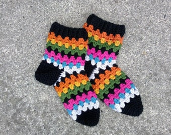 Treble Stripe Socks CROCHET PATTERN pdf granny square pattern dk house slippers scrappy socks