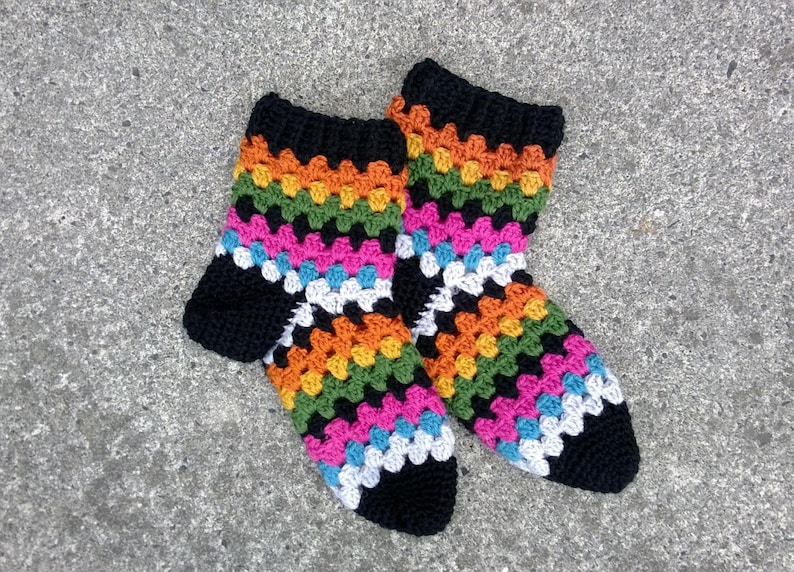 Treble Stripe Socks CROCHET PATTERN pdf granny square pattern dk house slippers scrappy socks image 1