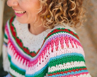 Carousel Sweater Crochet Pattern Pdf Spring Summer Colourful Lace Yoked Sweater Pattern