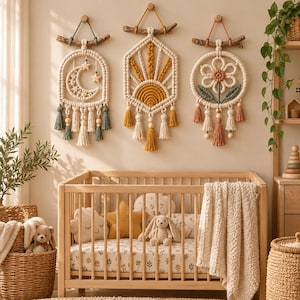 Boho Macrame Wall Hanging Pattern, Floral Moon Sun Tapestry (Digital PDF)