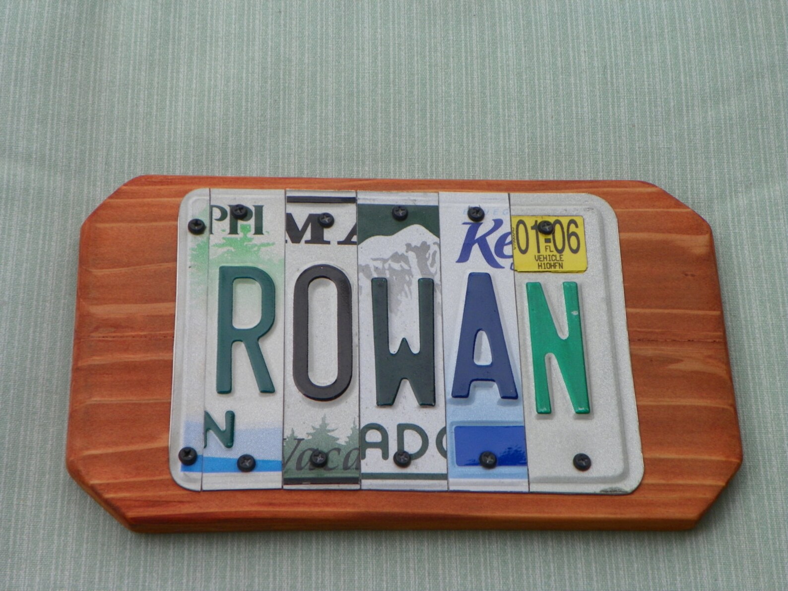 5 Letter Unique Name Plaque Made From Authentic License Plates and