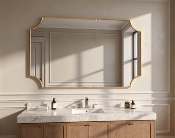Horizontal Scalloped Mirror, Double Vanity Bathroom & Large Mantel Wall Decor