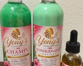 Yeny’s Natural Hair Care Kit | Shampoo + Conditioner + Treatment Hair Oil | Rosemary, Ginger, Flaxseed and Avocado