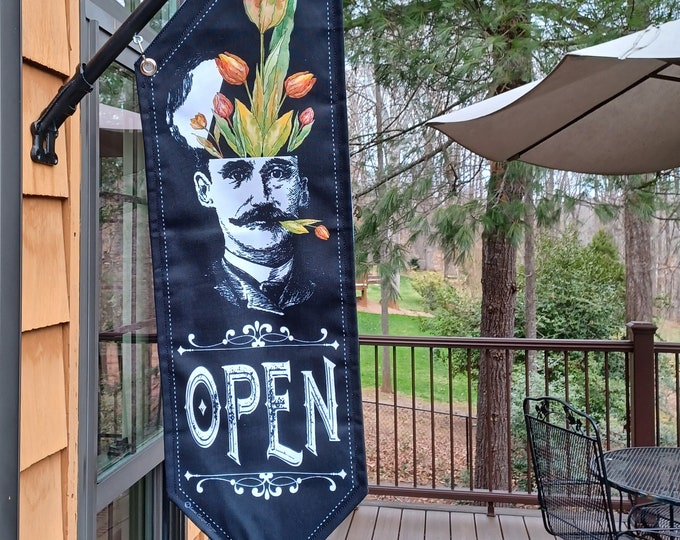 OPEN Head Man OPEN flag * double sided * heavy weight canvas * handmade pole & bracket *  printed on both sides