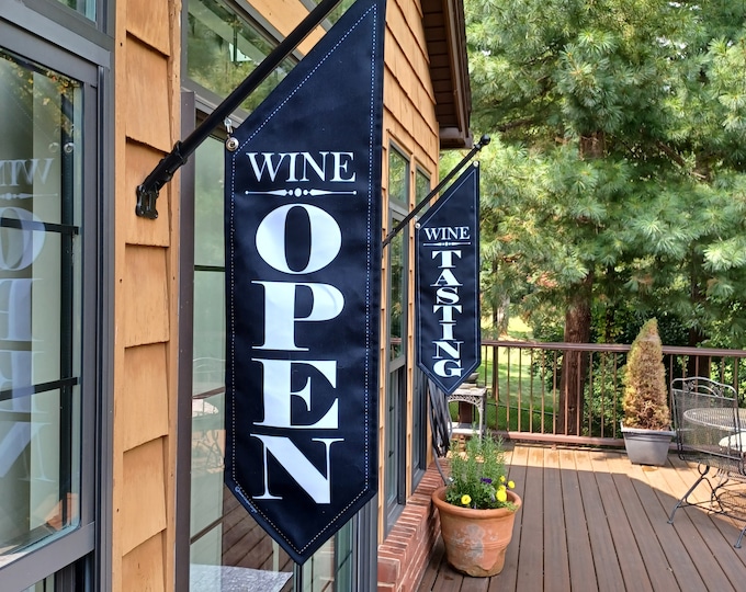 WINE OPEN and Wine TASTING * double sided * heavy weight canvas * handmade pole & bracket included * Wine * Winery * Wine Bar