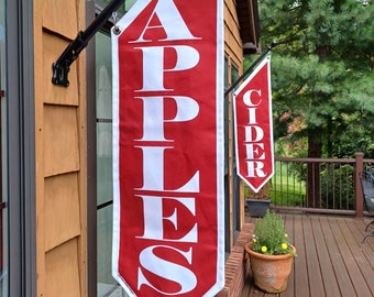 APPLES or CIDER OPEN Flag * double sided * heavy weight canvas * handmade pole & bracket * Farm * Home * Roadside Stand