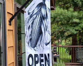 GIANT CORN OPEN Flag * double sided * heavy weight canvas * handmade pole & bracket *  printed on both sides *