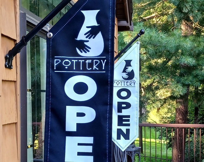 DISCONTINUED POTTERY OPEN flag * White or Black * limited supply