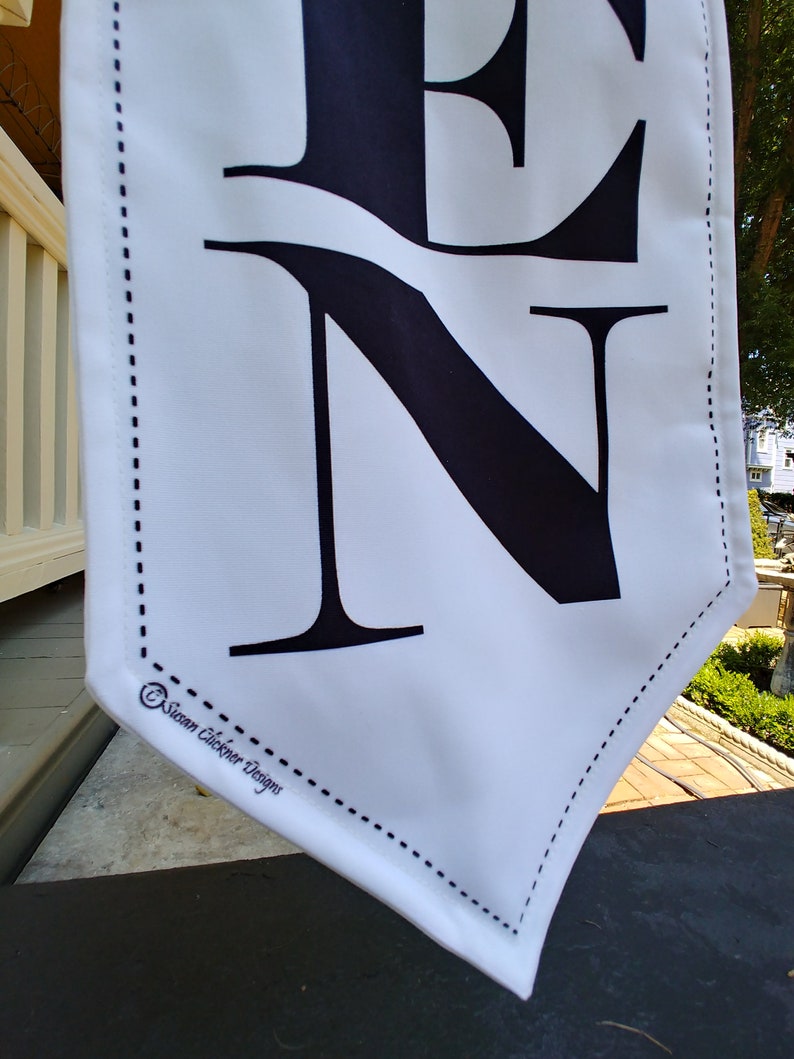 ELEGANT OPEN flag double sided heavy weight canvas handmade pole & bracket black or white image 3