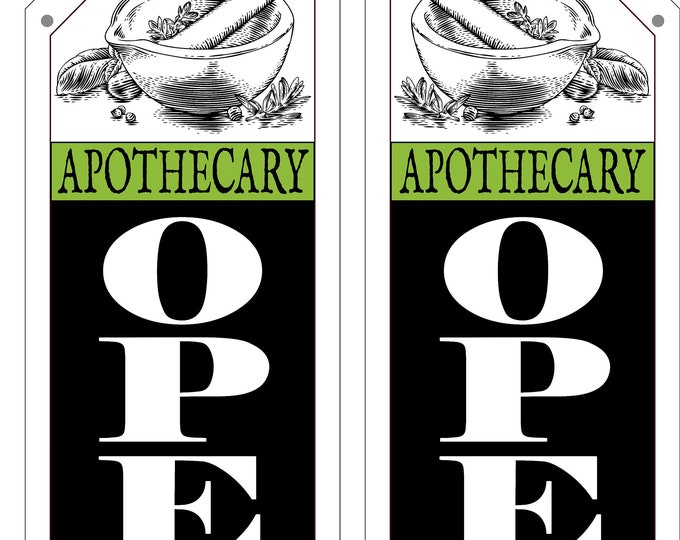 APOTHECARY OPEN FLAG * double sided * heavy weight canvas * handmade pole & bracket included *
