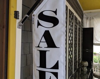 ELEGANT SALE flag * double sided * heavy weight canvas * handmade pole & bracket included * Black * White * or Red