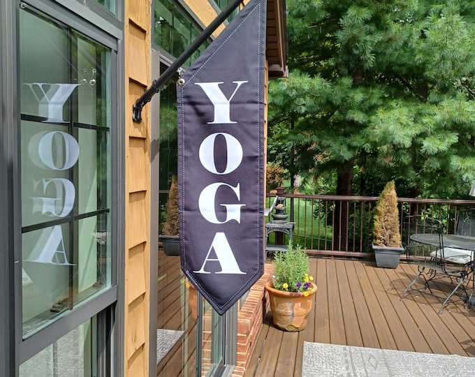 ELEGANT YOGA FLAG * 2 sided * heavy canvas * pole & bracket included * Black  canvas