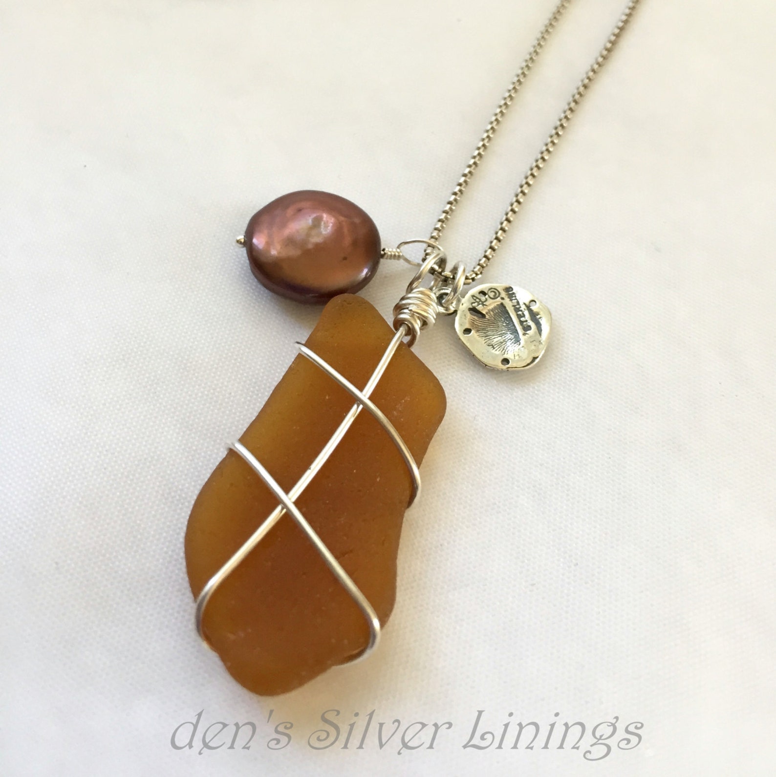 Authentic Sea Glass Charm Necklace Silver Wire Wrapped Brown Etsy