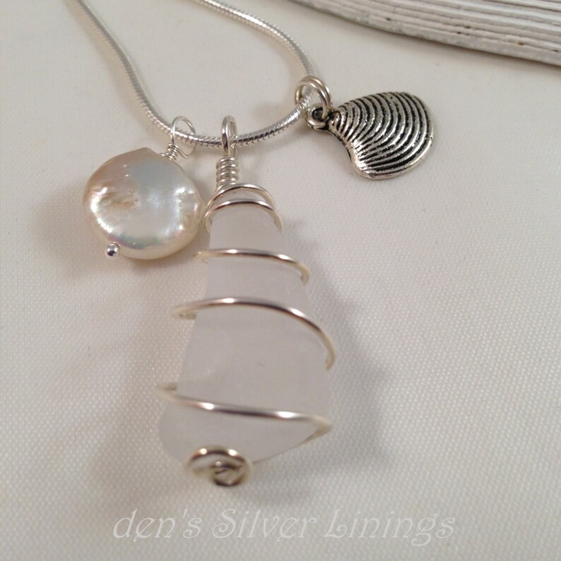 Authentic Sea Glass Charm Necklace Sterling Silver Wire Etsy