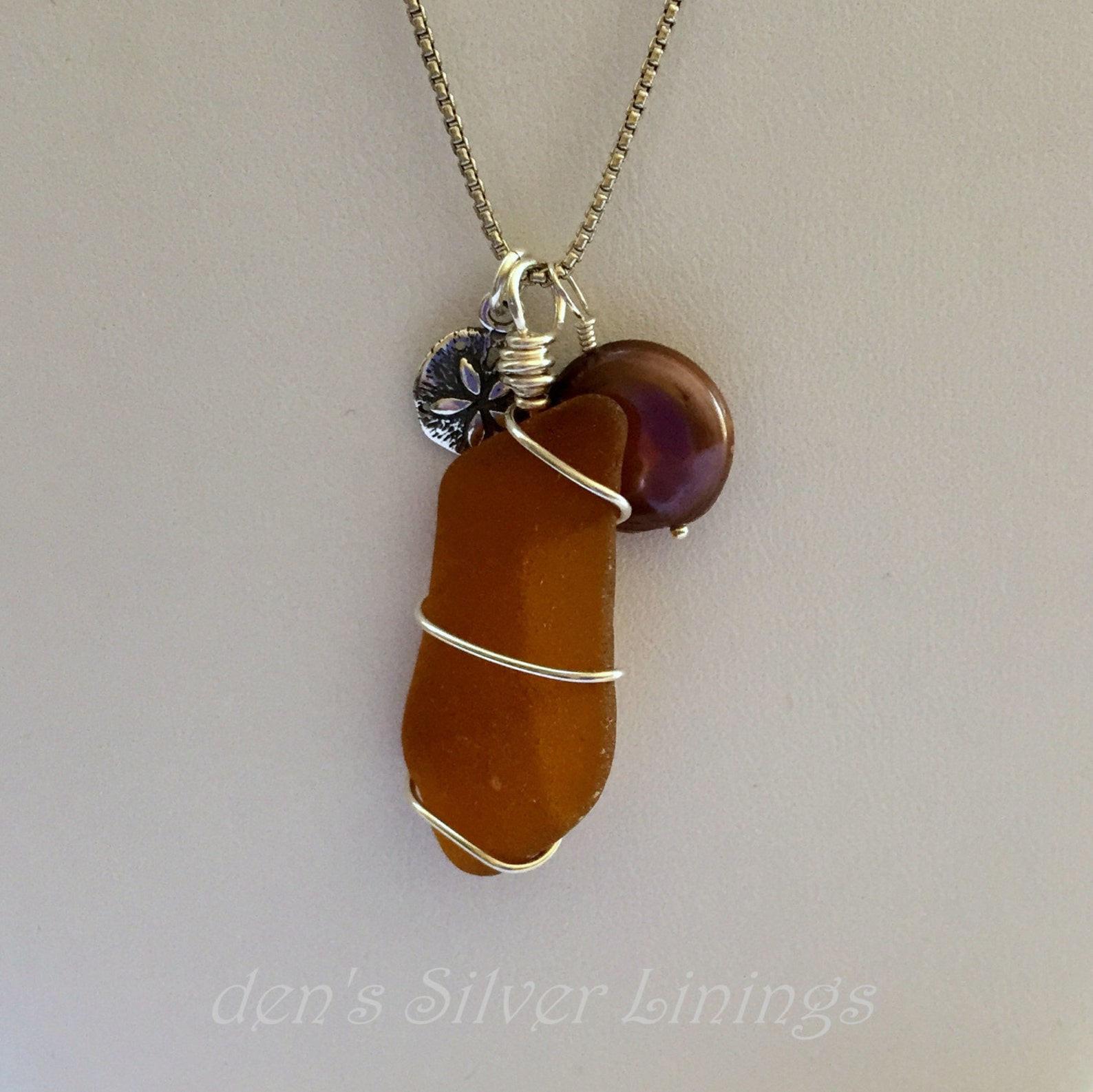 Authentic Sea Glass Charm Necklace Silver Wire Wrapped Brown Etsy
