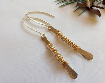 Handcrafted Silver and Gold Stick Earrings, Modern Minimalist Dangle Drop Earrings