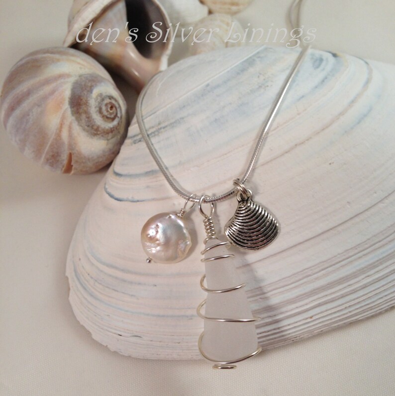 Authentic Sea Glass Charm Necklace Sterling Silver Wire Etsy