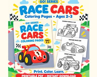 Race Car Coloring Pages for Toddlers Ages 2–3 | 40-Page Printable PDF
