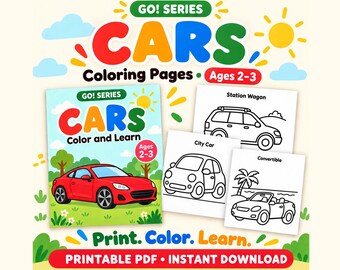 Car Coloring Pages for Toddlers Ages 2–3, 40 Printable Pages, PDF Download