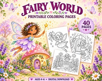 Fairy World Coloring Pages – 40 Printable Fantasy Activities (Digital Download)