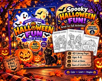 Halloween Fun Coloring Book for Kids Ages 4–6 | 40 Printable Coloring Pages | PDF Download
