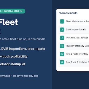 Trucking Spreadsheet Bundle, Fleet Management Templates, IFTA Tracker, DVIR Log, Truck Maintenance, Profit Calculator, Excel Google Sheets